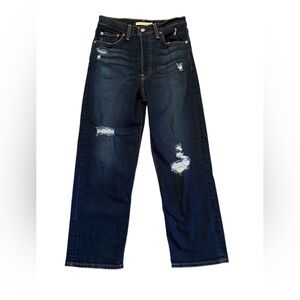 Levi's Dark Blue Distressed Ribcage Straight Ankle Jeans size 27